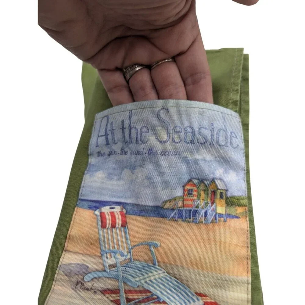 Set Of 4 Cypress Home Green At The Seaside Napkins WUtensil Pockets 100% Cotton